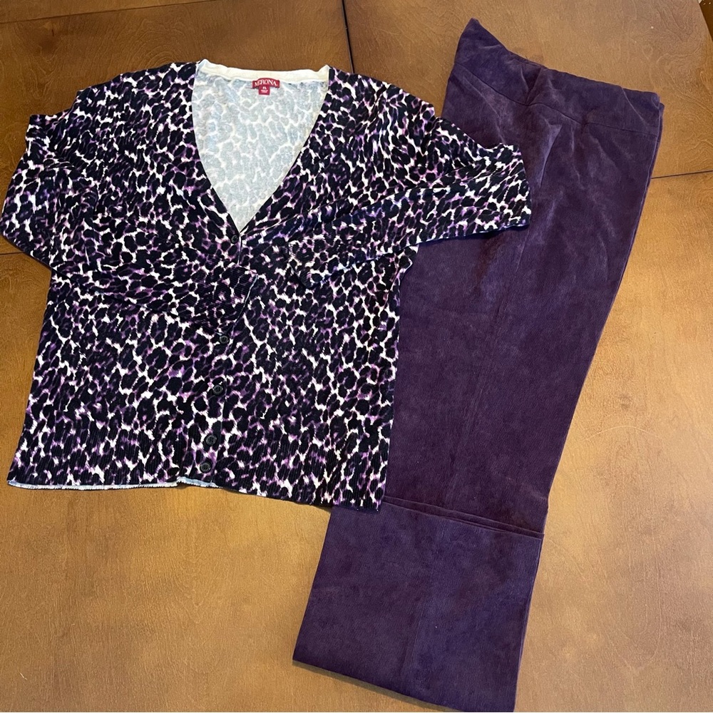 2 pieces Purple sweater with soft corduroy purple pant: XL top size 8 pants